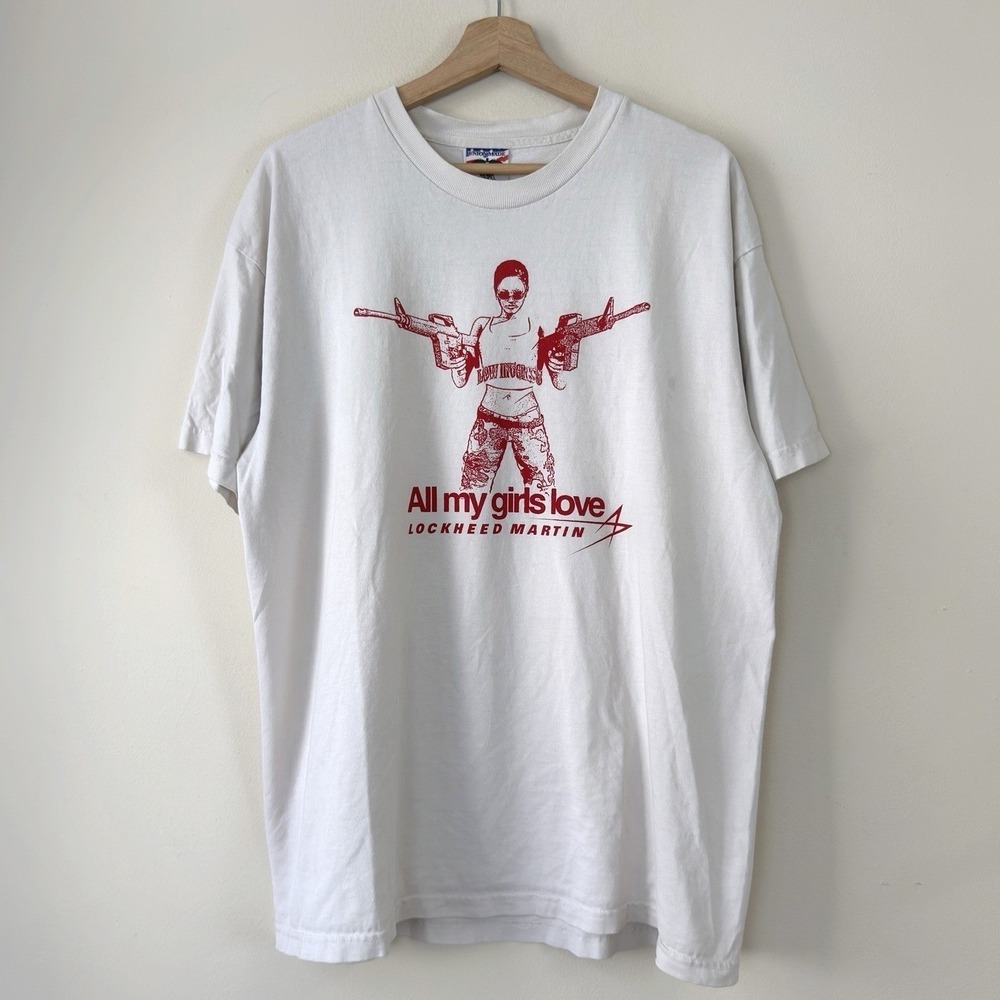Vintage All My Girls Love Lockheed Martin Union Made White Cream Tee Shirt - XL